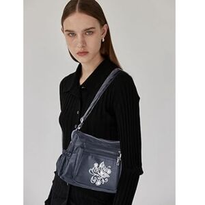 Crossbody Shoulder Bag Soft PU Leather Multi Poskets Black